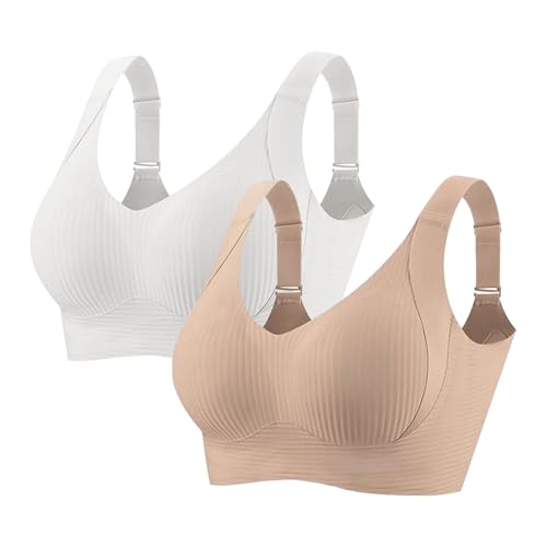 Pamqsen Damen 2er Set BH ohne Bügel Push up BHS V-Ausschnitt Bügelloser BHS Sport Gerippt Klassische Bustier Seamless T Shirt Bequem Bralette Modisch Atmungsaktiv Bra Soft Schlaf BH von Pamqsen