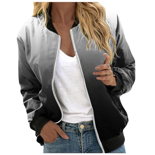 Pamqsen Frühlingsjacke Damen Bomberjacke Damen Blumenmuster Leichte Sommerjacke Frühlingsjacke Sommer Reißverschluss Kurz Pilotenjacke Blouson Jacke Dünne Langarm Übergangsjacke College Jacke Mädchen von Pamqsen