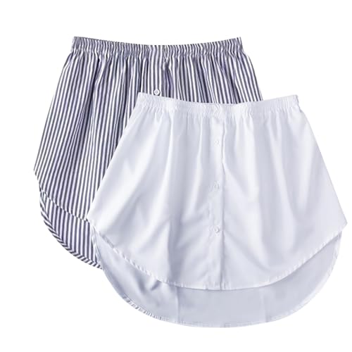 Pamqsen Hemdverlängerung Damen Blusenrock Mini Unterrock Blusen Rock Verlängerung Sweep Shirt Extension Skirt mit Knöpfen Shirt Extender 2pcs Plus Size Hemd Blusen Oberteil VerläNgerung Damen von Pamqsen