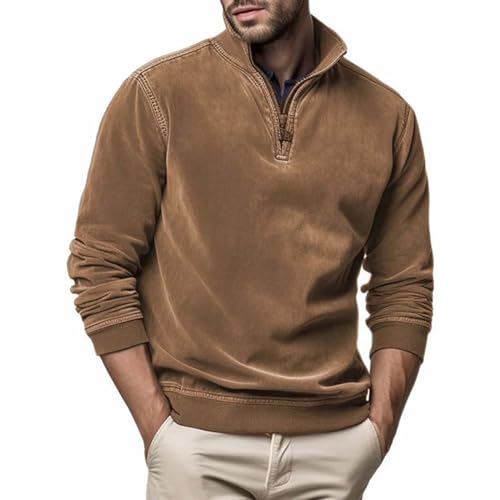 Pamqsen Herren Fleece Sweatshirt Microfleece Pullover Winterpullover Button Classic Fleecepullover für Herren Vintage Pullover von Pamqsen