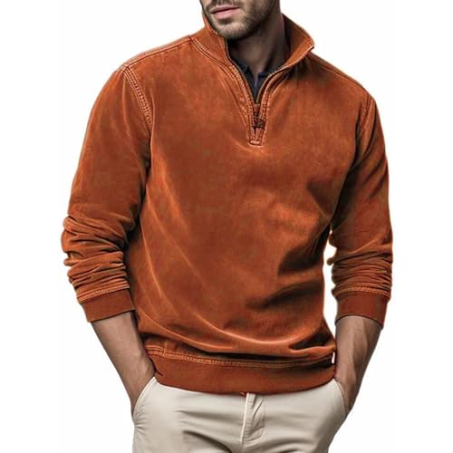 Pamqsen Herren Pullover mit Stehkragen Casual Samt Lerderoptik Polo Sweatshirt Strickpullover Winterpullover Langarmshirt Rollkragenpullover mit Halbem Reißverschluss von Pamqsen