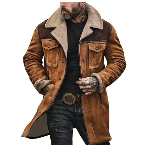 Pamqsen Herren gefüttert vintage wildleder jacke Wildledertasche Plüsch umgekehrter Kragen Freizeitjacke Warm Casual Mantel für Herbst Winter von Pamqsen
