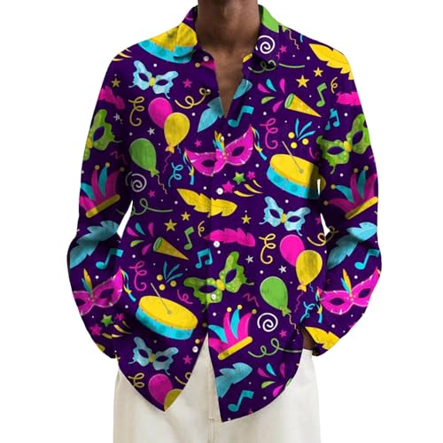 Pamqsen Hippie Hemd Herren & 80er Hemd Hemden Langarm Jahre Karneval Hemd Hemd Mit Button-Down 80er Hip Hop Disco Outfit Silvester Hawaiihemd Männer Faschingskostüme Männer Mit Auffälligen Mustern von Pamqsen