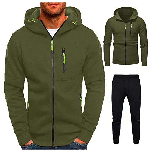 Pamqsen Herren Hoodie Anzug Pullover Zip Up Kordelzug Langarm Einfarbig Jogginganzug Baumwolle Trainingsanzug Regular Sport Anzug Gym Warm Tracksuit Baggy Casual Übergangs Sportanzug von Pamqsen