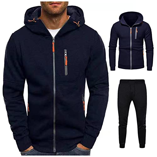 Pamqsen Hoodie Herren Anzug Oversize Trainingsanzug Einfarbig Langarm Jogginganzug Mode Baumwolle Tracksuit Warm Sportanzug Casual Pullover Sporthose Set Übergangs Sportset Zip Kordelzug Streetwear von Pamqsen