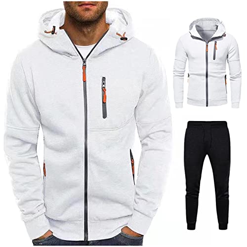 Pamqsen Hoodie Herren Anzug Oversize Trainingsanzug Einfarbig Langarm Jogginganzug Mode Baumwolle Tracksuit Warm Sportanzug Casual Pullover Sporthose Set Übergangs Sportset Zip Kordelzug Streetwear von Pamqsen