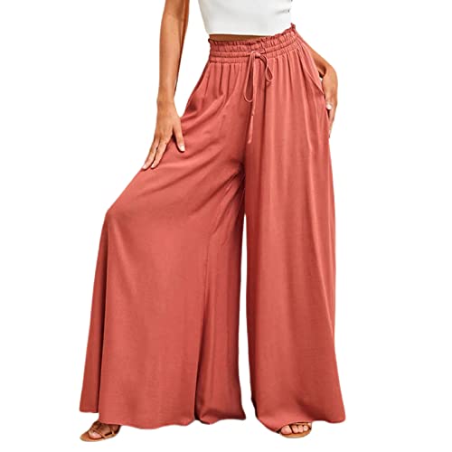 Pamqsen Hosenrock Damen Sommer Lang Sommerhose Weites Bein Rüschen Haremshose High Waisted Sommerhosen Elastischer Bund Rock Hose Bequeme Leicht Luftige Yogahose 2024 Elegant Strandmode Freizeithose von Pamqsen