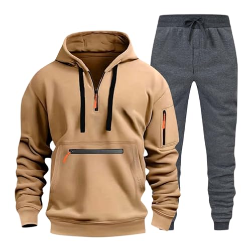 Pamqsen Jogginganzug Herren 2-Teilig Patchwork Hoodie mit 1/4 Reißverschluss mit Kapuze Trainingsanzug Set Langarm Oversize Einfarbig Tracksuit Warm Causal Kapuzenpullover Sportanzug von Pamqsen