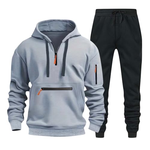 Pamqsen Jogginganzug Herren Set Trainingsanzug Herren Jogginghose und Kapuzenpullover Hoodie mit Reißverschluss Y2k Pullover 2-Teilig Tracksuit Baggy Activewear für Herren Casual Streetwear Sport von Pamqsen