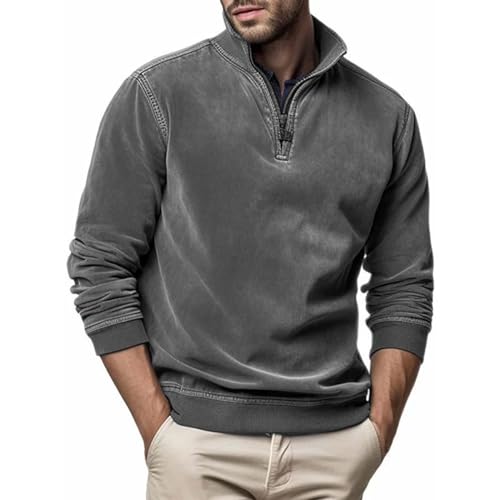 Pamqsen Prime Angebote Herren Fleece Sweatshirt Microfleece Pullover Winterpullover Button Classic Fleecepullover für Herren Vintage Pullover von Pamqsen