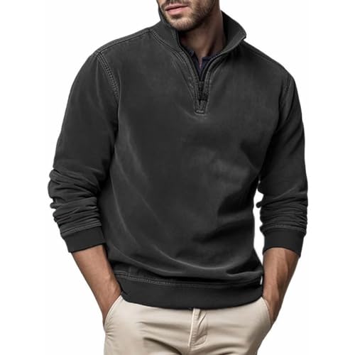 Pamqsen Prime Angebote Herren Fleece Sweatshirt Microfleece Pullover Winterpullover Button Classic Fleecepullover für Herren Vintage Pullover von Pamqsen