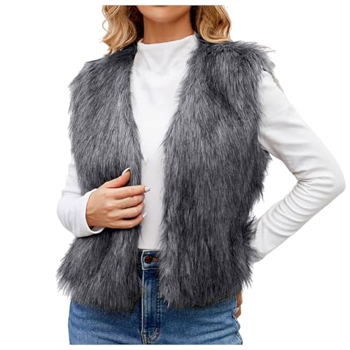 Pamqsen prime angebote Weste Damen Kunstpelze Westen Einfarbig Ärmellose Fellweste Elegant Vest Jacke Winter Warme Pelzmantel Flauschig Pelzweste Kunstfell Pelzjacke Parka Fell Mantel#5 von Pamqsen