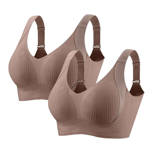 Pamqsen Push Up BH Ohne TräGer 2er BH Damen Push Up Seamless Sport-BHS für Damen bequem gerippt bügellos Bralettes verstellbar gepolstert 2-teilig Schlankstütz Top Wespentaille Bralette Set von Pamqsen