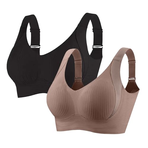 Pamqsen Push Up BH Ohne TräGer Damen 2er Set BH ohne Bügel Push up BHS V-Ausschnitt Bügelloser BHS Sport Gerippt Klassische Bustier Seamless T Shirt Bequem Bralette Modisch Atmungsaktiv Bra Soft von Pamqsen