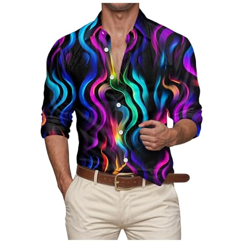 Pamqsen Sale Angebote Faschingskostüme Herren Hemd 3D Bedruckte Bunter Kariertes Freizeithemd Normale Passform Lange Ärmel Freizeithemden Fasching Kostüm Mit Digitaldruck Hippie Hemden für Männer von Pamqsen