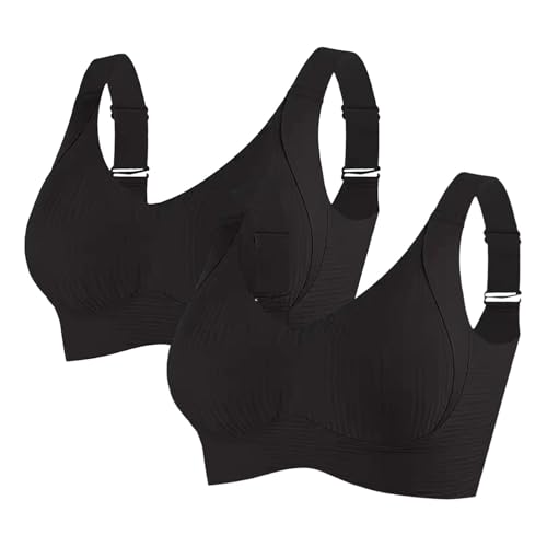Pamqsen Sale Angebote Klassische BHS Damen Ohne Bügel Sport BH Push Up mit Verstellbarem Bustier 2er Pack Komfort Nahtlos BH Set Große Brüste Unterwäsche Starker Halt Trainings Schlaf BHS Gepolstert von Pamqsen