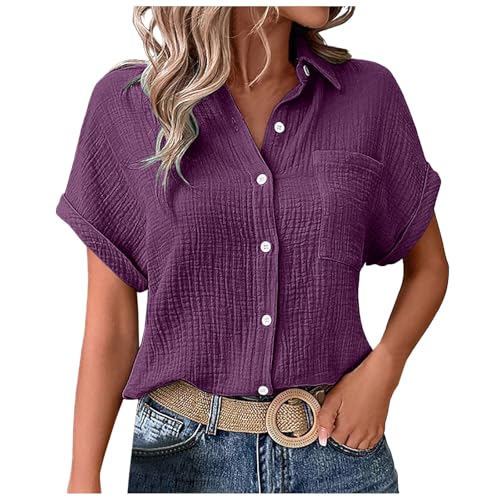 Pamqsen Sommerbluse Blusen Tuniken Für Damen Leinen Baumwolle Longbluse - Sommer Rundhals Übergröße Leinenbluse Lässiges Hemd Langarm Elegant Atmungsaktive Tops Freizeithemd Lose Shirts von Pamqsen
