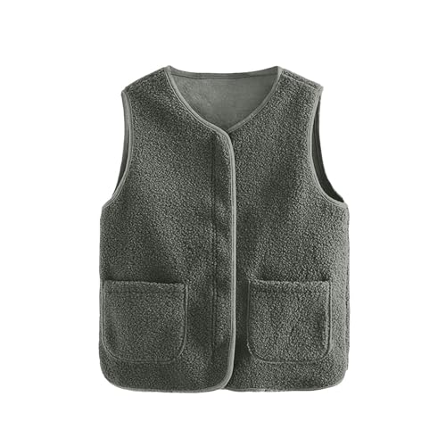 Pamqsen Teddy Fleece Weste Damen Fleeceweste Autumns Winter Laufweste Ärmellos Westen Warm Einfarbig Teddyweste Kurz Knöpfe Fellweste Trachtenweste 2024 Neu Bequeme Damenweste Pelzjacke mit Taschen von Pamqsen