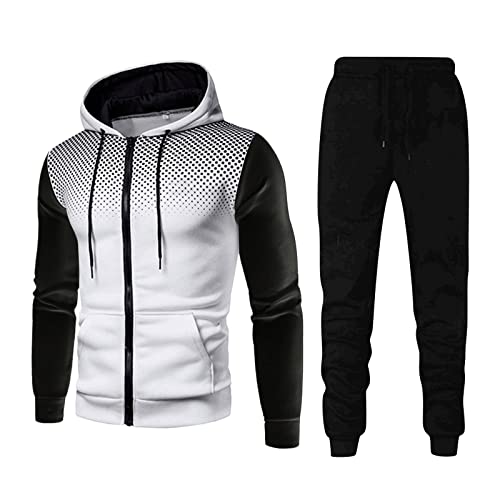 Pamqsen Trainingsanzug Herren Baumwolle Winter Jogginganzug Tracksuit Kapuze Pullover mit Reißverschluss Lang Activewear Baggy Casual Freizeitanzug Regular Sportanzug Gym Warm Tracksuit von Pamqsen