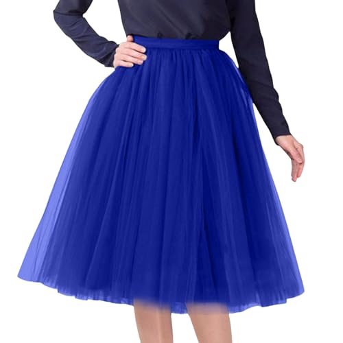 Pamqsen Tüllrock Blau Blauer Tüllrock Damen 50Er Rock Retro Ballet Tanzrock 3 Lagig Tüll Ballett Tütü Rockabilly Petticoat Unterrock Tanzkleid Rockabilly Jahre Retro Tutu Cosplay von Pamqsen