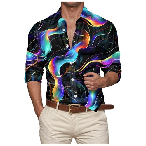 Pamqsen Unsere Marken Faschingskostüme Herren Hemd 3D Bedruckte Bunter Kariertes Freizeithemd Normale Passform Lange Ärmel Freizeithemden Fasching Kostüm Mit Digitaldruck Hippie Hemden für Männer von Pamqsen