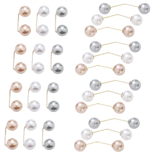 Pamtns Brosche Ausschnitt Verkleinern 24 Stück Broschen für Kleidung Doppel Faux Perlen Brosche Kragen Künstliche Perlen Brosche Faux Pearl Brosche Pin Schal Clip Brosche Damen Pullover Clip 3 Farben von Pamtns