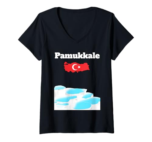 Damen Pamukkale Souvenir Thermalbecken Türkei Karte Türkische Flagge T-Shirt mit V-Ausschnitt Damen Pamukkale Souvenir Thermalbecken Türkei Karte Türkische Flagge T-Shirt mit V-Ausschnitt von Pamukkale Souvenir with Turkey flag apparel