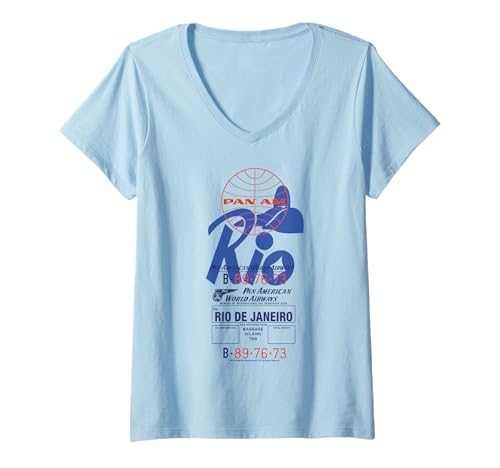 Damen Pan Am Retro Rio De Janeiro Gepäckanhänger T-Shirt mit V-Ausschnitt von Pan Am