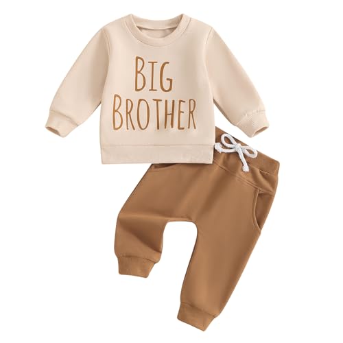 Kleinkind Jungen Herbst Outfit Kleidung Langarm Big Brother Brief Print Pullover Top Kordelzug Hose Set Säugling Baby Winter Trainingsanzug, gelb, 18-24 Months von PanLidapan