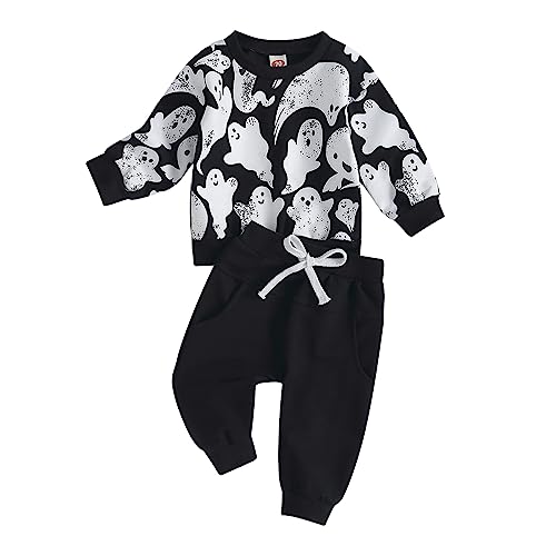 PanLidapan Baby Kleidung Set Halloween Langarm Hoodie Und Turnhose Halloween Kürbis Kleidung Set Jungen Sommer Unisex Casual Kostüm, Schwarz , 2-3 Jahre von PanLidapan