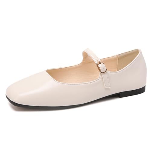 PanaLuxe Damen Weich Mary Jane Flach Shoes Weiß Square Toe Bequeme Ballerinas mit Riemchen Wanderschuhe 42 von PanaLuxe