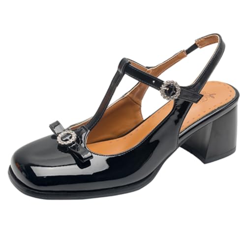 PanaLuxe Slingback Chunky Heel for Damen Geschlossen Mary Jane Kleid Schuhe Slingback Pumps Square Toe Causal Schuhe Black Große 39 von PanaLuxe