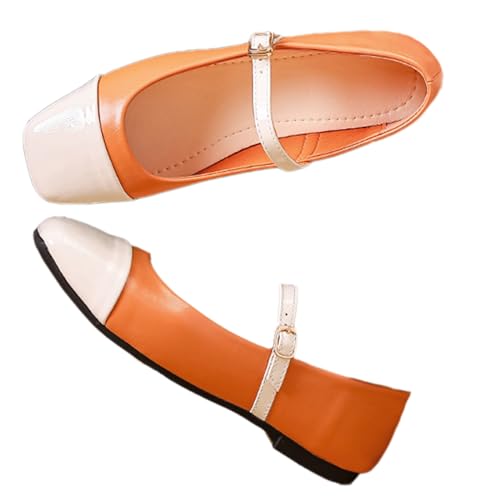 PanaLuxe Tow Tone Mary Jane Flach für Frauen Patchwork Orange Ballet Flats mit Riemen Square Toe Wanderschuhe Flats 39 PanaLuxe Tow Tone Mary Jane Flach für Frauen Patchwork Orange Ballet Flats mit Riemen Square Toe Wanderschuhe Flats 39 von PanaLuxe