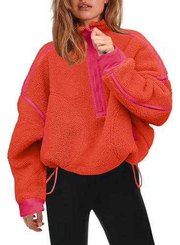 Panadila Damen-Sweatshirt mit halbem Reißverschluss, Sherpa-Fleece, weich, übergroß, mit Taschen, warmer flauschiger Pullover, burnt orange, L Panadila Damen-Sweatshirt mit halbem Reißverschluss, Sherpa-Fleece, weich, übergroß, mit Taschen, warmer flauschiger Pullover, burnt orange, L von Panadila