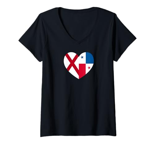 Damen Alabama and Panama Flags: Heart Shaped Unity T-Shirt mit V-Ausschnitt von Panama Love Pride Merch