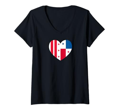 Damen Columbia and Panama Flags: Heart Shaped Unity T-Shirt mit V-Ausschnitt Damen Columbia and Panama Flags: Heart Shaped Unity T-Shirt mit V-Ausschnitt von Panama Love Pride Merch