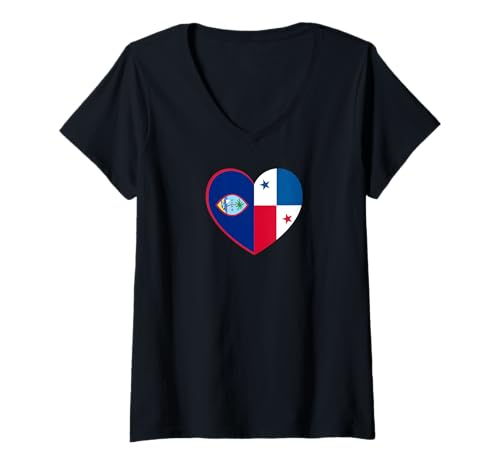 Damen Guam and Panama Flags: Heart Shaped Unity T-Shirt mit V-Ausschnitt von Panama Love Pride Merch