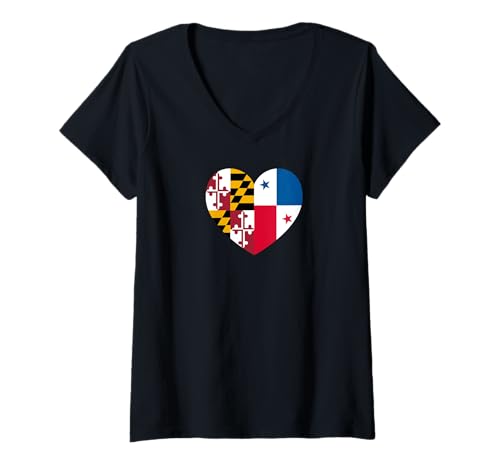 Damen Maryland and Panama Flags: Heart Shaped Unity T-Shirt mit V-Ausschnitt Damen Maryland and Panama Flags: Heart Shaped Unity T-Shirt mit V-Ausschnitt von Panama Love Pride Merch