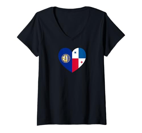 Damen Nebraska and Panama Flags: Heart Shaped Unity T-Shirt mit V-Ausschnitt Damen Nebraska and Panama Flags: Heart Shaped Unity T-Shirt mit V-Ausschnitt von Panama Love Pride Merch