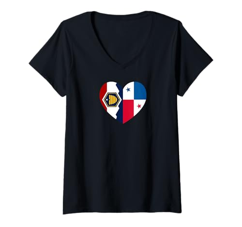 Damen Utah and Panama Flags: Heart Shaped Unity T-Shirt mit V-Ausschnitt Damen Utah and Panama Flags: Heart Shaped Unity T-Shirt mit V-Ausschnitt von Panama Love Pride Merch