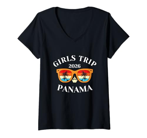 Damen Mädchenreise 2026 Panama Frühlingsferien 2026 Kreuzfahrturlaub T-Shirt mit V-Ausschnitt von Panama Spring Break Attire T-Shirts