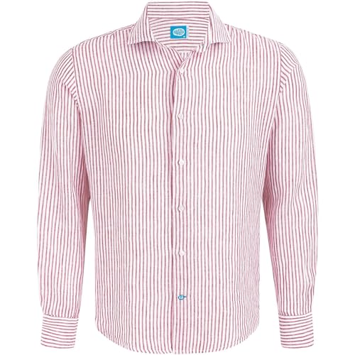 Panareha Gestreiftes Leinenhemd für Herren Corsica Rot (L) von Panareha
