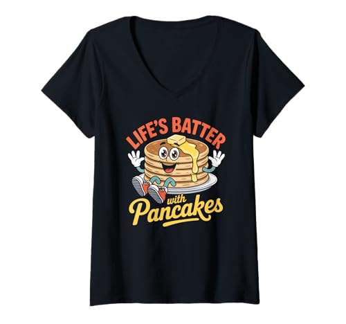 Damen Life's Batter with Pancakes Lustiges Frühstück T-Shirt mit V-Ausschnitt Damen Life's Batter with Pancakes Lustiges Frühstück T-Shirt mit V-Ausschnitt von Pancake Day Breakfast Pun