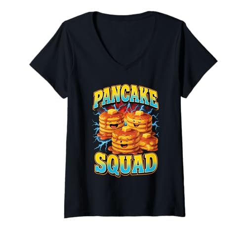 Damen Pancake Squad T-Shirt mit V-Ausschnitt von Pancake Food