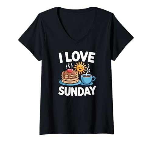 Damen Ich Liebe Sonntagspfannkuchen Coffee Sun T-Shirt mit V-Ausschnitt von Pancakes Coffee Sun Relax Cozy Vibes