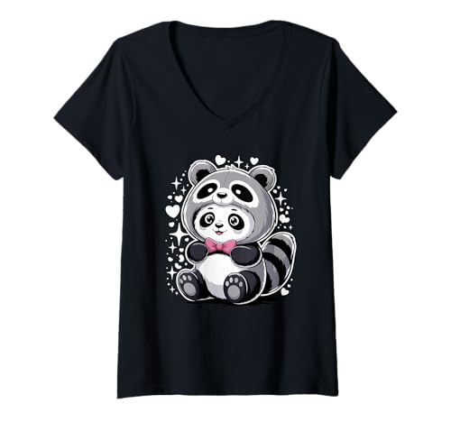 Damen Kawaii Pandabär Waschbär Kostüm Pandas T-Shirt mit V-Ausschnitt von Panda Bear Pandas Lover Gifts