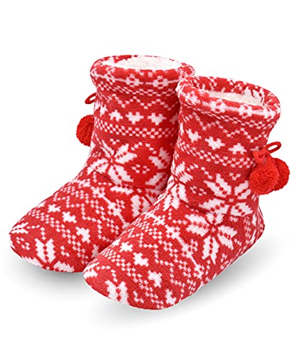Panda Bros Damen-Hausschuhe, superweich, warm, flauschig, gefüttert, Winter, flauschig, Haussocken mit Greifern, Rotschnee, 5-7.5 von Panda Bros