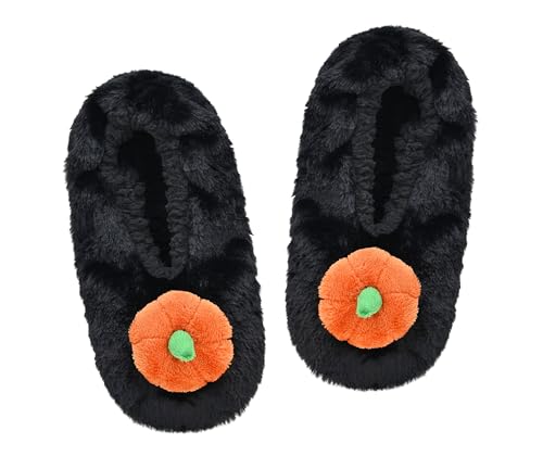 Panda Bros Dicke und warme Damen-Socken mit rutschfesten Greifern an der Unterseite, Charakter-Hausschuhe, Hausschuhe für Damen, Kürbis, 5-7.5 von Panda Bros