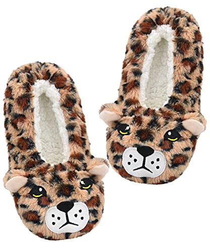 Panda Bros Dicke und warme Damen-Socken mit rutschfesten Greifern an der Unterseite, Charakter-Hausschuhe, Hausschuhe für Damen, Leoparden-Tiger, 4-5 von Panda Bros
