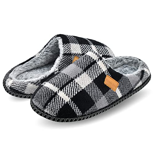 Panda Bros Hausschuhe für Herren, Memory-Schaum, Hausschuhe, für drinnen und draußen, Korallen-Fleece-gefüttert, warm, bequem, Schlafzimmerschuhe, leichte und rutschfeste Gummisohle, Schwarzes von Panda Bros